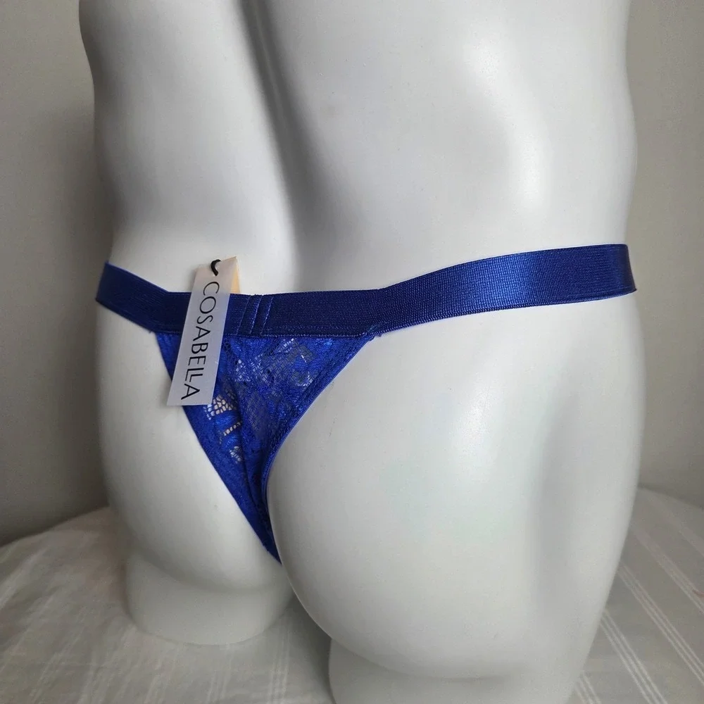 Cosabella Italian Never Say Never Mens G-String Royal Blue Floral Lace Thong